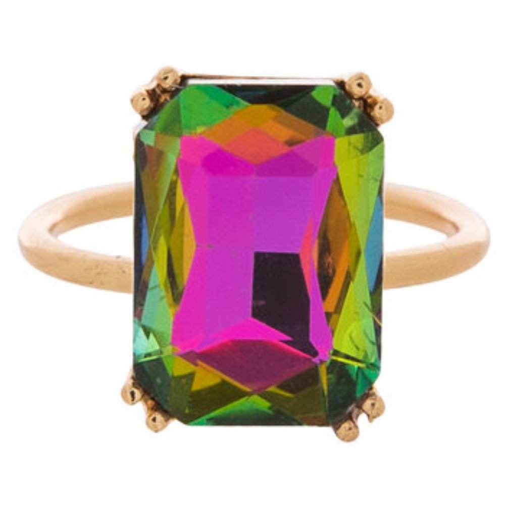 Green Glass Rectangle Ring - Size 8